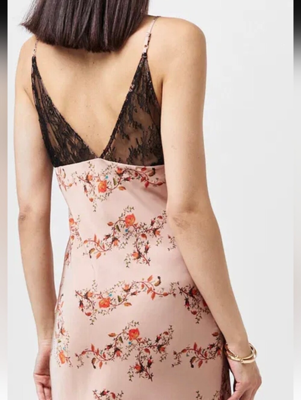 All Saints Black Lace-Trim V-Neck Slip Oto Slip Dress Brown Spaghetti Strap 10 - Picture 3 of 13